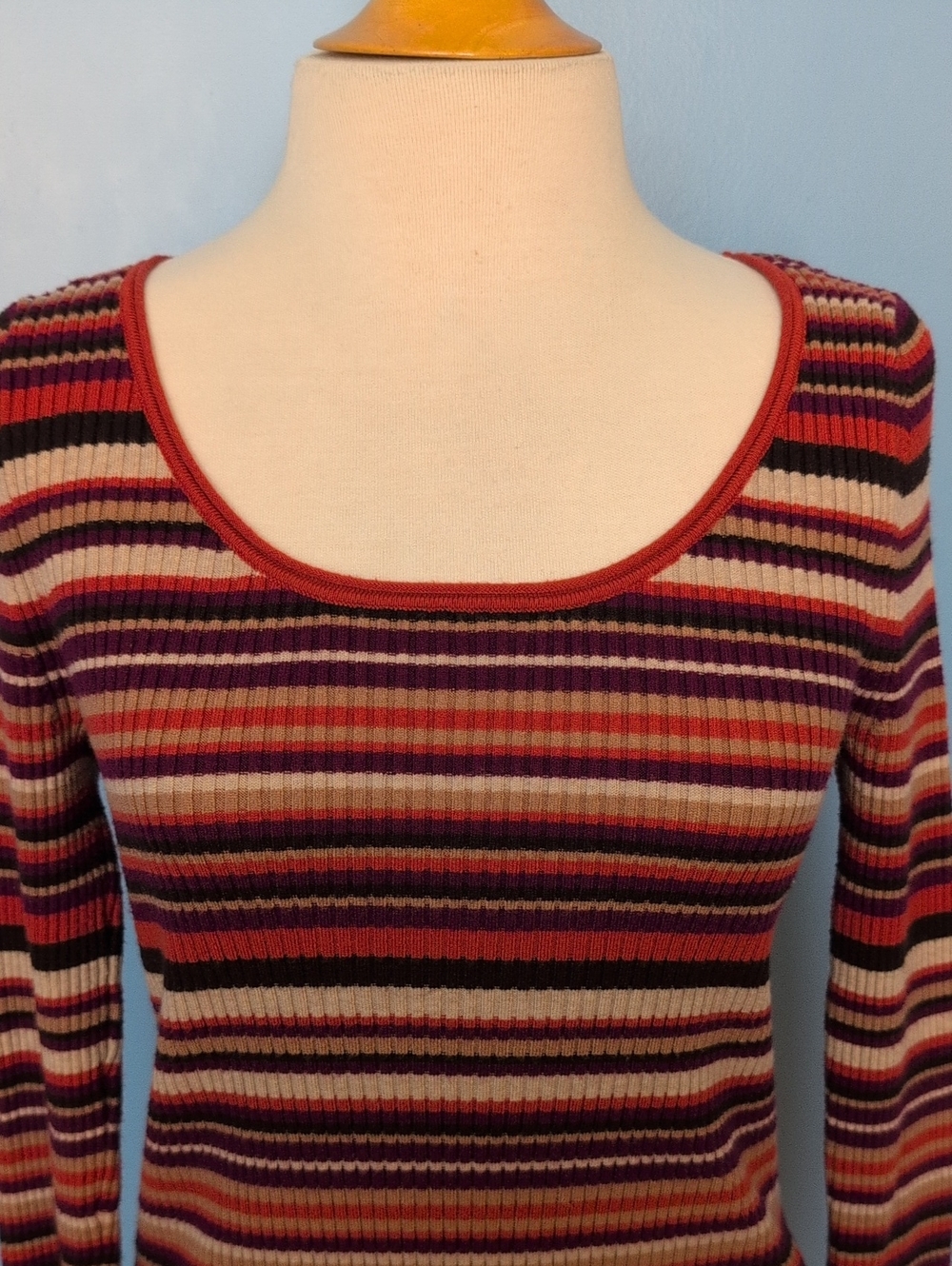 Banana Republic Striped Ribbed Knit Top in Orange, Purple, Tan